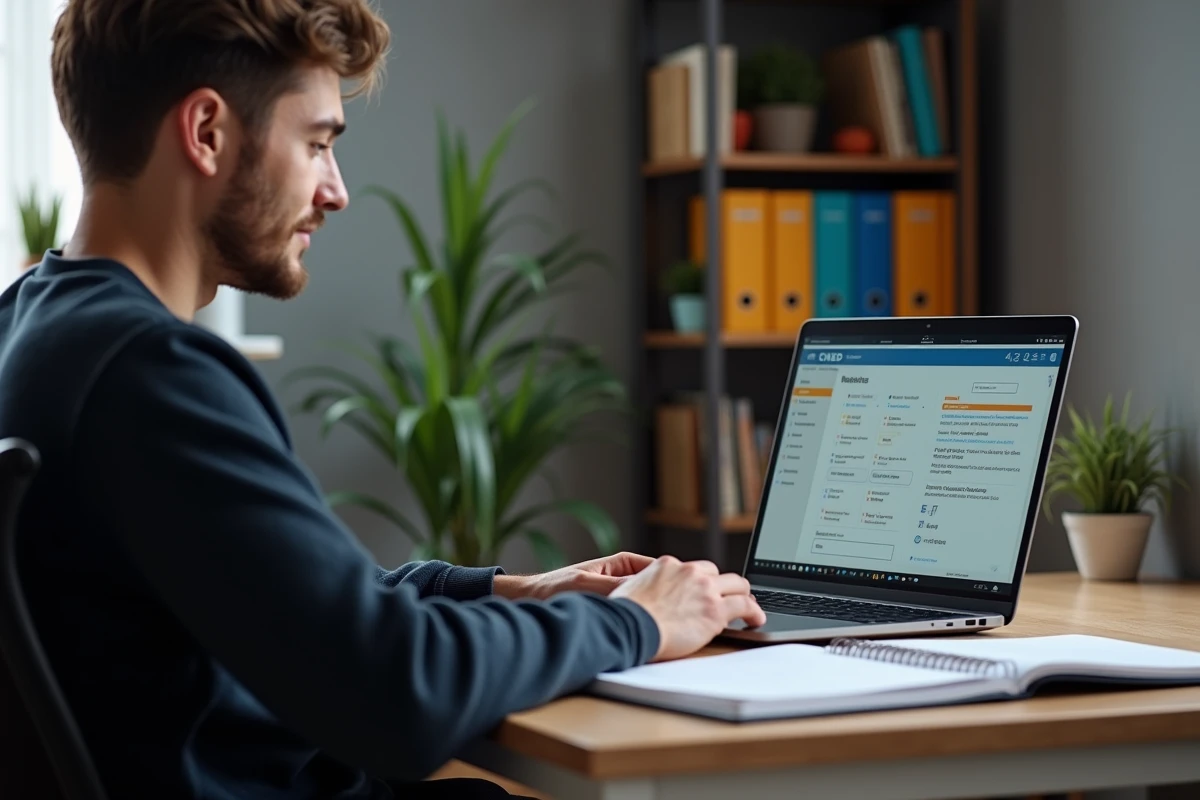 Un homme utilisant la plateforme de formation à distance du CNED comme complément structurant à sa préparation au concours CPE.