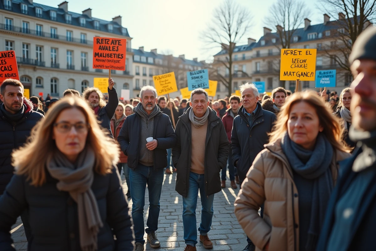 Rassemblement citoyen sur une place publique à Paris pour défendre la souveraineté et les libertés françaises